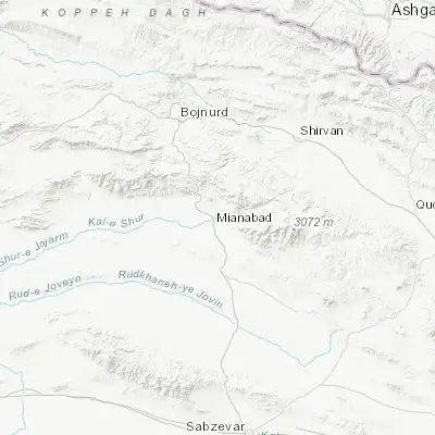 Map showing location of Esfarāyen (37.076450, 57.510090)