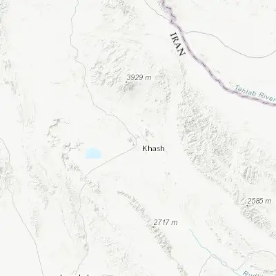 Map showing location of Khāsh (28.221070, 61.215820)