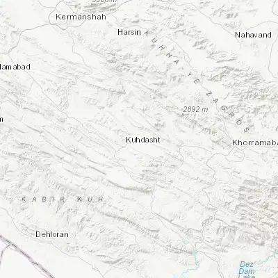 Map showing location of Kūhdasht (33.533350, 47.609990)
