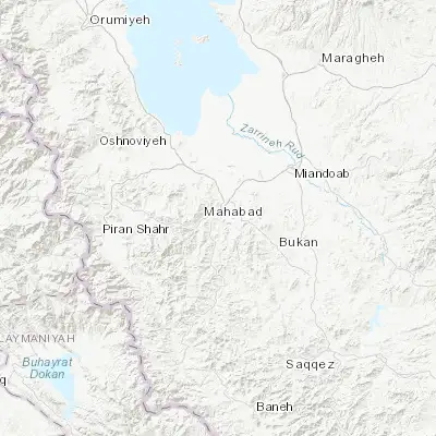 Map showing location of Mahābād (36.763100, 45.722200)