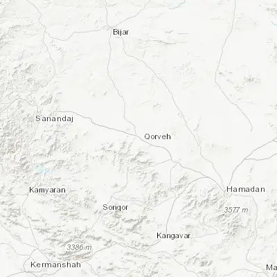 Map showing location of Qorveh (35.166400, 47.805640)