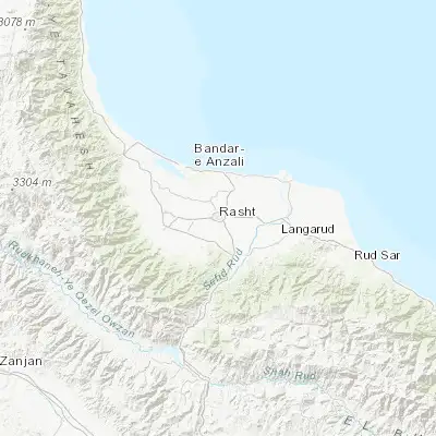 Map showing location of Rasht (37.276110, 49.588620)