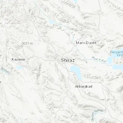 Map showing location of Shiraz (29.610310, 52.531130)