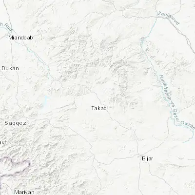 Map showing location of Takāb (36.400900, 47.113300)
