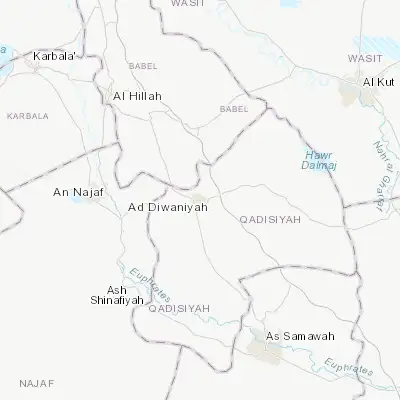 Map showing location of Ad Dīwānīyah (31.992890, 44.925520)