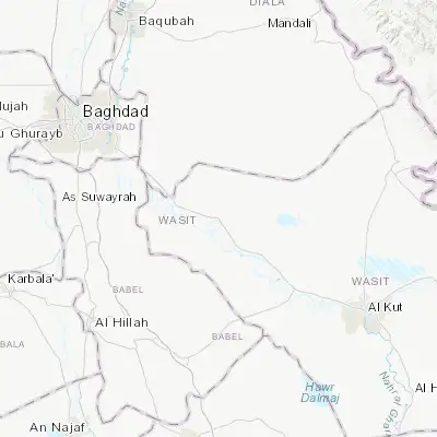 Map showing location of Al ‘Azīzīyah (32.909410, 45.063590)