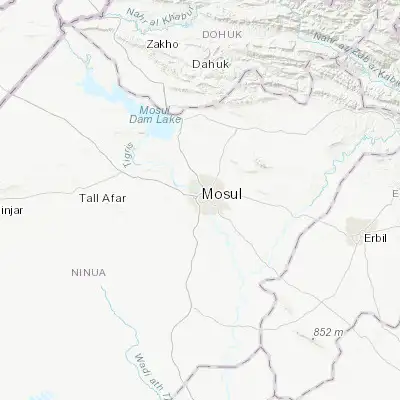 Map showing location of Mosul (36.335000, 43.118890)