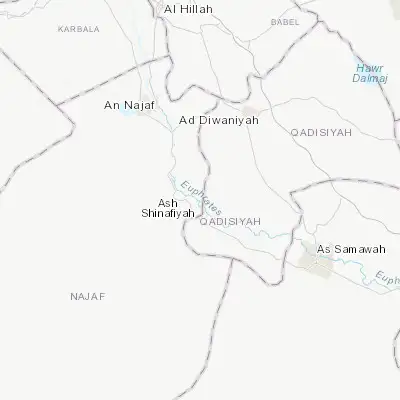 Map showing location of Nāḩiyat ash Shināfīyah (31.583760, 44.646750)