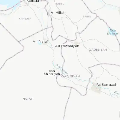 Map showing location of Nahiyat Ghammas (31.743110, 44.619600)