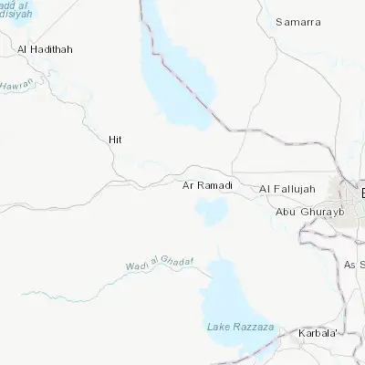 Map showing location of Ramadi (33.420560, 43.307780)