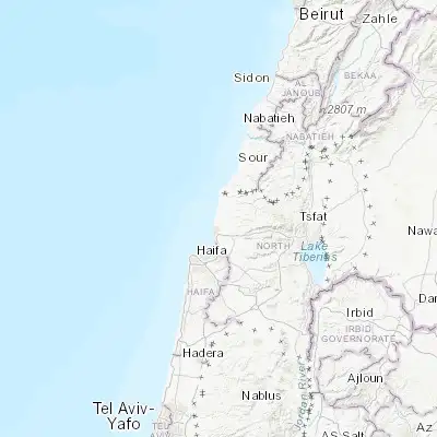 Map showing location of El Mazra‘a (32.983380, 35.098370)