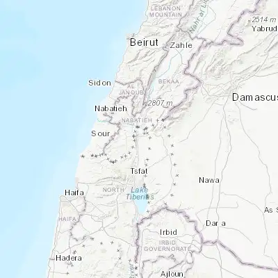 Map showing location of Qiryat Shemona (33.207330, 35.572120)