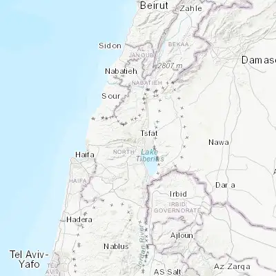 Map showing location of Safed (32.964650, 35.496000)