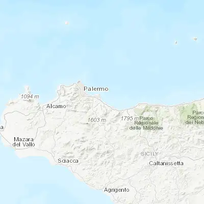 Map showing location of Altavilla Milicia (38.038000, 13.549470)