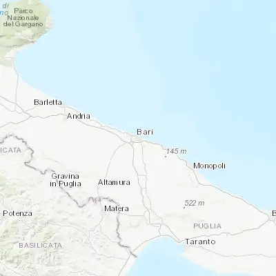 Map showing location of Bari (41.120660, 16.869820)