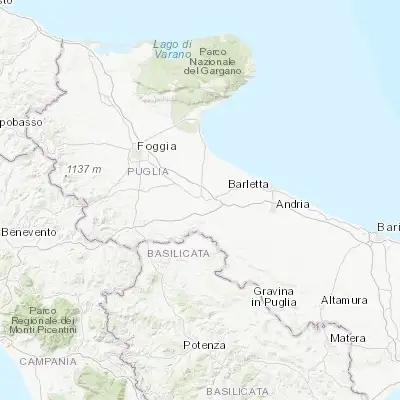 Map showing location of Cerignola (41.265230, 15.895590)