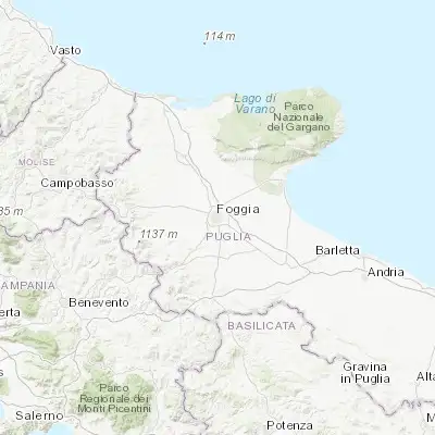 Map showing location of Foggia (41.458450, 15.551880)