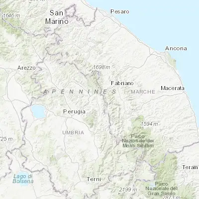 Map showing location of Gualdo Tadino (43.229410, 12.778620)