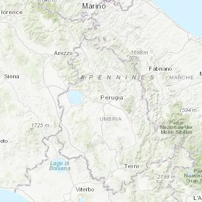 Map showing location of Perugia (43.112200, 12.388780)