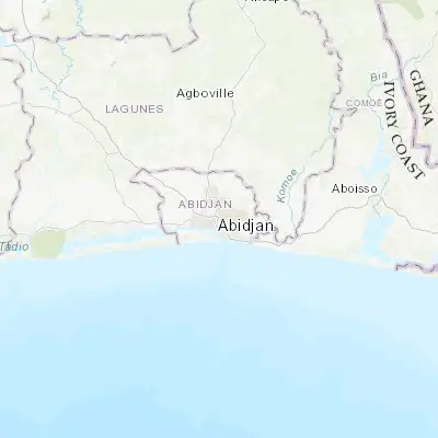 Map showing location of Abidjan (5.354440, -4.001670)