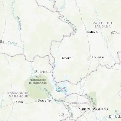 Map showing location of Béoumi (7.673950, -5.580850)