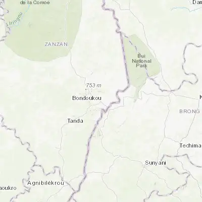 Map showing location of Bondoukou (8.040200, -2.800030)