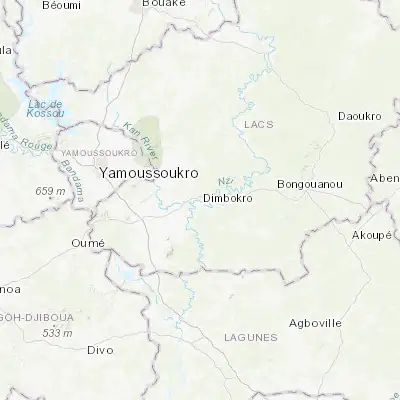 Map showing location of Dimbokro (6.646780, -4.705190)
