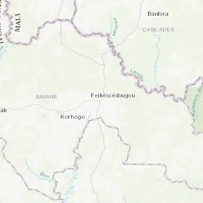 Map showing location of Ferkessédougou (9.592800, -5.194490)