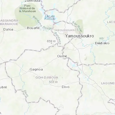 Map showing location of Oumé (6.383090, -5.417590)