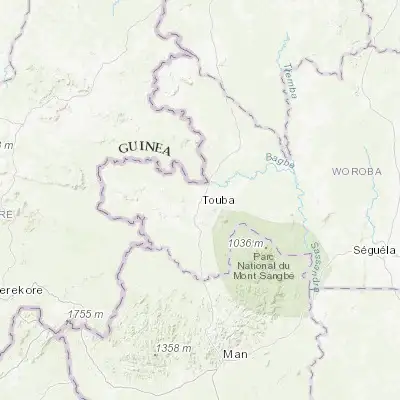 Map showing location of Touba (8.283330, -7.683330)