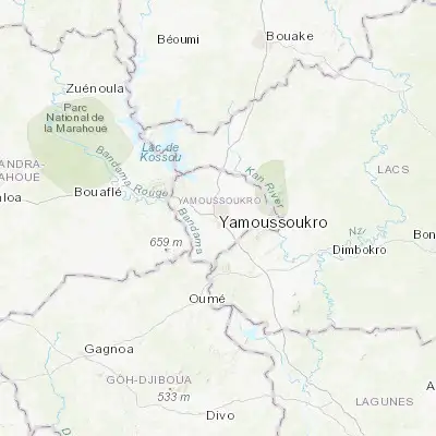 Map showing location of Yamoussoukro (6.820550, -5.276740)