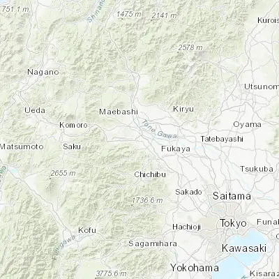 Map showing location of Fujioka (36.246240, 139.072040)