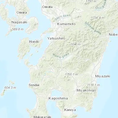 Map showing location of Hitoyoshi (32.216670, 130.750000)