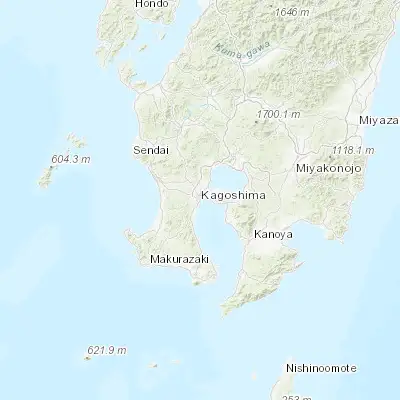 Map showing location of Kagoshima (31.566670, 130.550000)