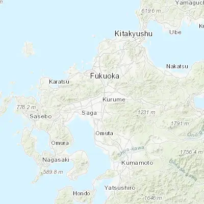 Map showing location of Kurume (33.316670, 130.516670)
