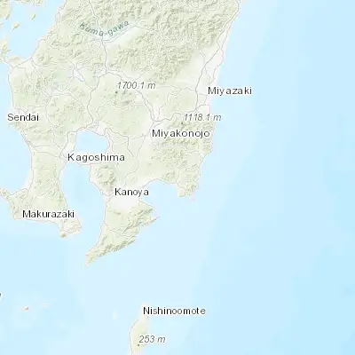 Map showing location of Kushima (31.486210, 131.242100)