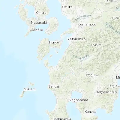 Map showing location of Minamata (32.216670, 130.400000)