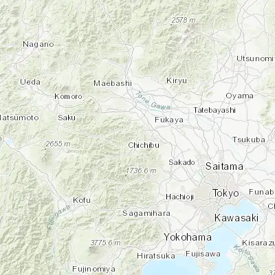 Map showing location of Minano (36.073560, 139.099940)