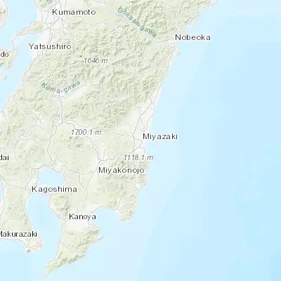 Map showing location of Miyazaki (31.916670, 131.416670)