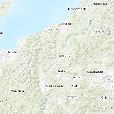 Map showing location of Nagano (36.650000, 138.183330)