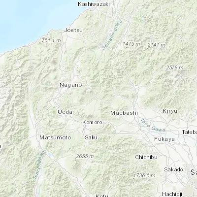 Map showing location of Naganohara (36.550000, 138.633330)