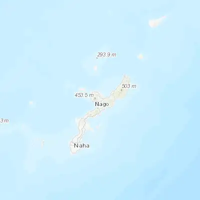 Map showing location of Nago (26.615020, 127.985430)