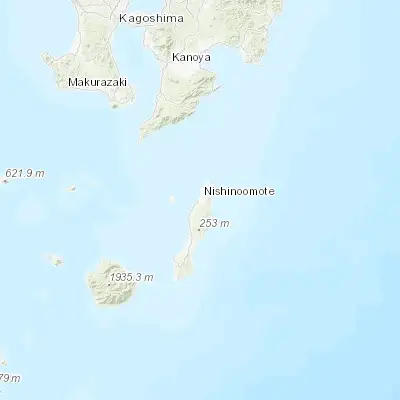 Map showing location of Nishinoomote (30.733330, 131.000000)