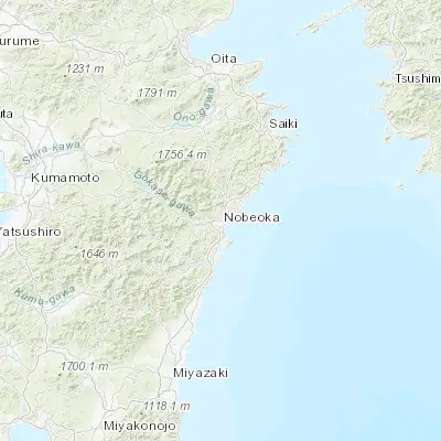 Map showing location of Nobeoka (32.583330, 131.666670)