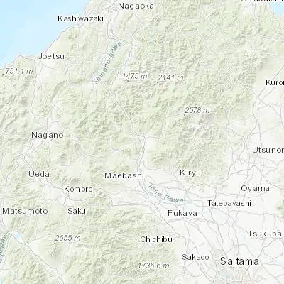 Map showing location of Numata (36.633330, 139.050000)