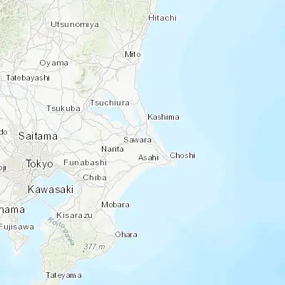 Map showing location of Omigawa (35.850000, 140.616670)