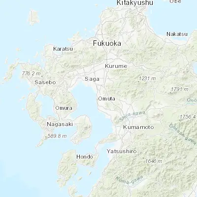 Map showing location of Ōmuta (33.033330, 130.450000)