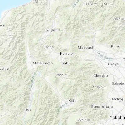 Map showing location of Saku (36.216670, 138.483330)
