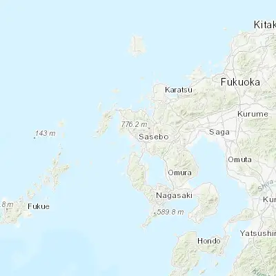 Map showing location of Sasebo (33.168340, 129.725020)