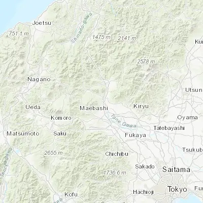 Map showing location of Shibukawa (36.483330, 139.000000)